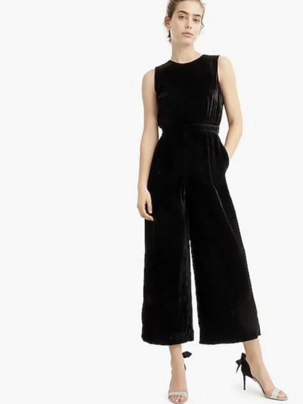 Elegant Black JCrew Velvet Sleeveless Jumpsuit with Back Cutout